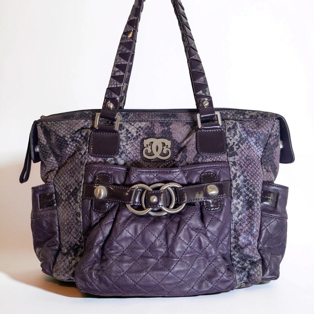 Original by Sharif Purple Quilted Snakeskin Leather Tote Shoulder Bag